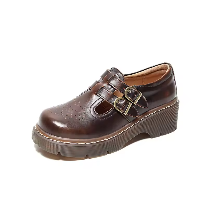 brown leather mary jane shoes